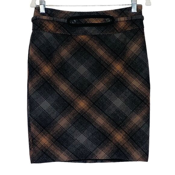 Penguin Grey and Tan Wool Plaid Mini Pencil Skirt | Size 6 - Picture 1 of 7